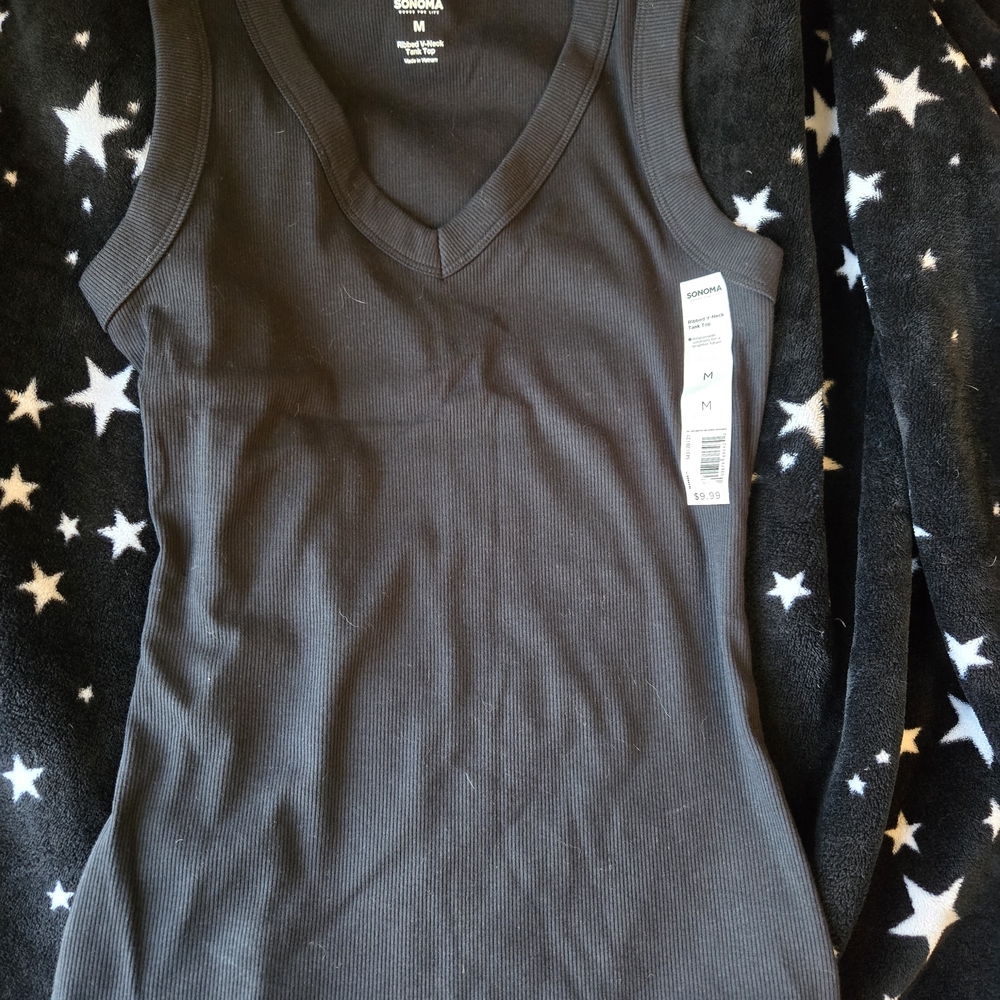 Sonoma Black Ribbed V-Neck Tank